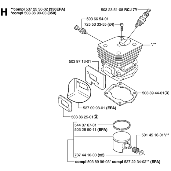 Cylinder Piston Assembly For Husqvarna 345e Chainsaw 