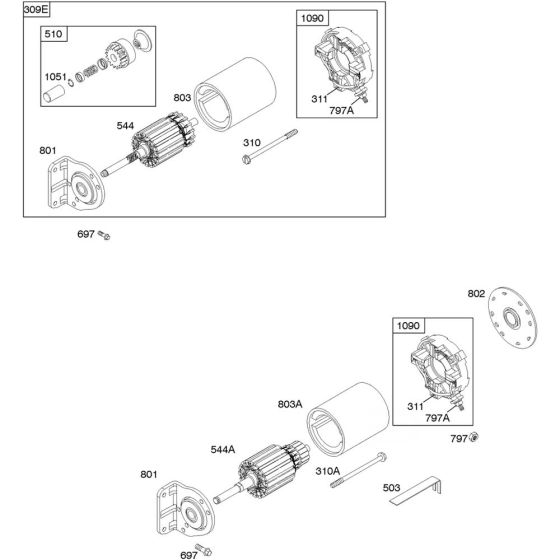 Electrical Starter Assembly for Briggs and Stratton Model No.359447-0044-E1 Horizontal Shaft Engine