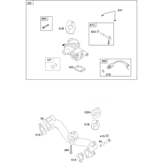 Intake Manifold Assembly for Briggs and Stratton Model No.359447-0044-E1 Horizontal Shaft Engine