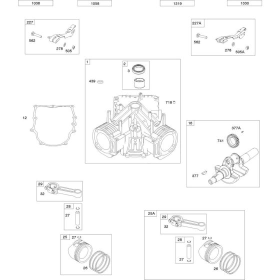 Cylinder and Piston Assembly for Briggs and Stratton Model No. 359775-0112-E2 Vertical Shaft Engine