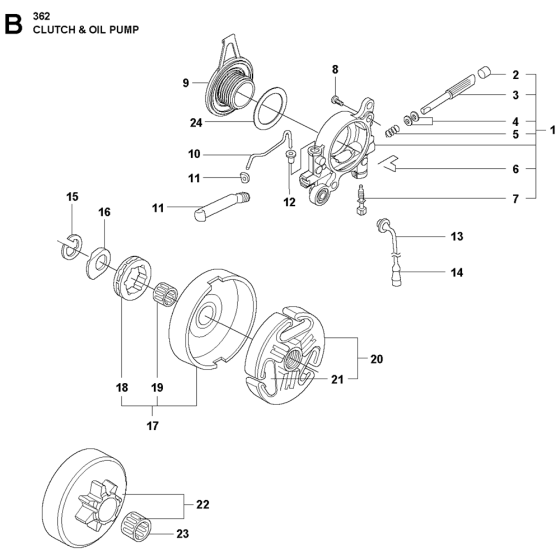 Clutch & Oil Pump Assembly For Husqvarna 362 Chainsaw 