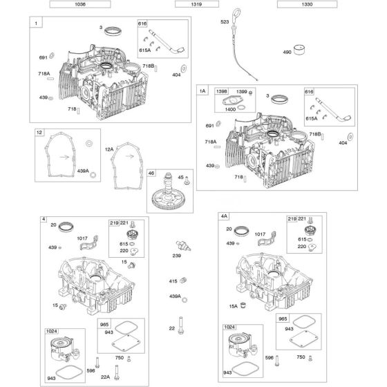 Sump and Camshaft Assembly for Briggs and Stratton Model No. 613777-0002-J1 Vertical Shaft Engine