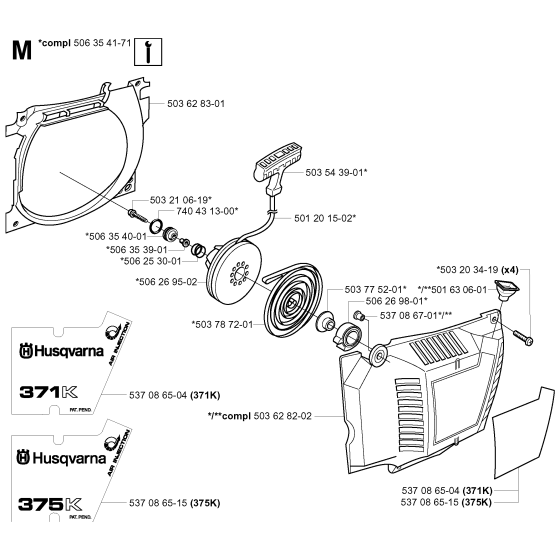 Starter Assembly For Husqvarna 371K Disc Cutters