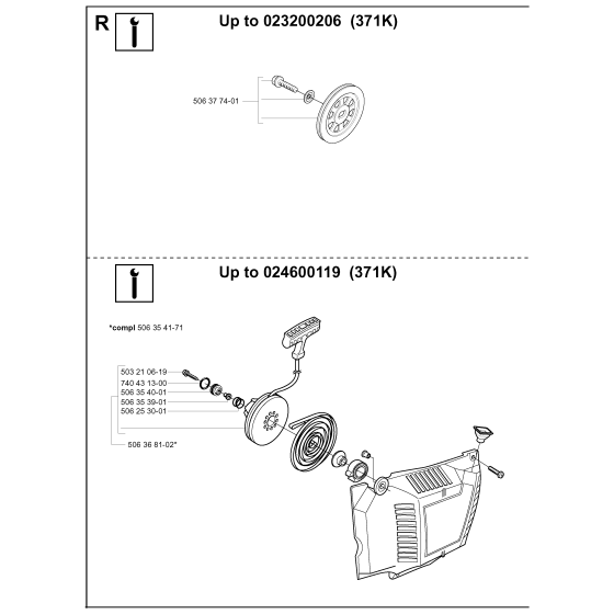 Service Updates No.2 Assembly For Husqvarna 371K Disc Cutters