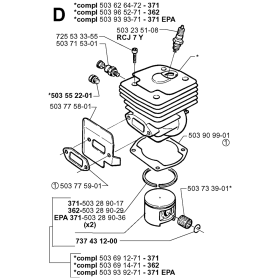 Cylinder Piston Assembly For Husqvarna 371XP  Chainsaw 