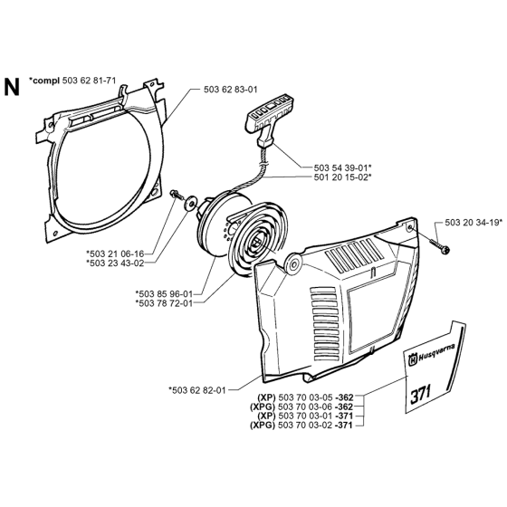 Starter  Assembly For Husqvarna 371XP  Chainsaw 