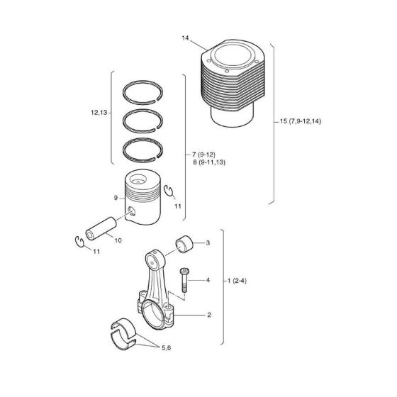 Piston, Conrod, Cylinder Assembly for Hatz 3L40 Diesel Engine