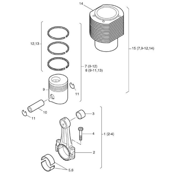 Piston, Conrod, Cylinder Assembly for Hatz 3L41C Diesel Engines