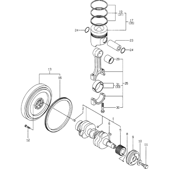 Crankshaft and Piston Assembly for Yanmar 3TNE82A-ETB Engine