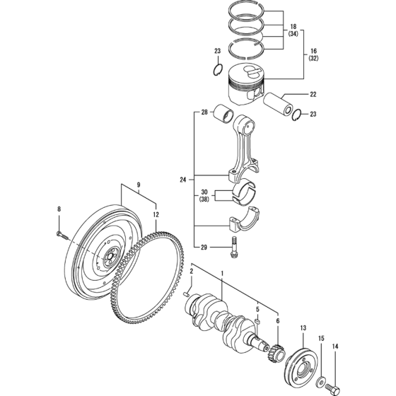 Crankshaft and Piston Assembly for Yanmar 3TNV70-STB Engine