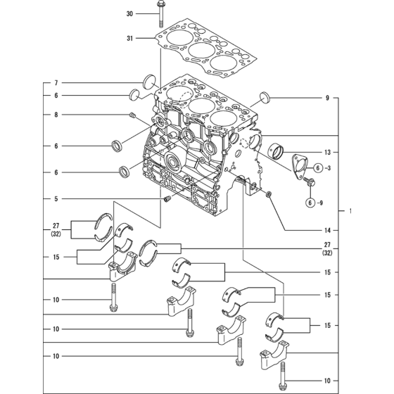 Cylinder Block Assembly for Yanmar 3TNV76-KWA Engine