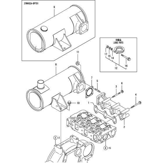 Exhaust Manifold and Silencer Assembly for Yanmar 3TNV82A-BPTB Engine