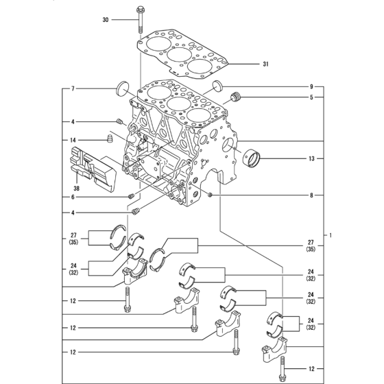 Cylinder Block Assembly for Yanmar 3TNV82A-KWA Engine