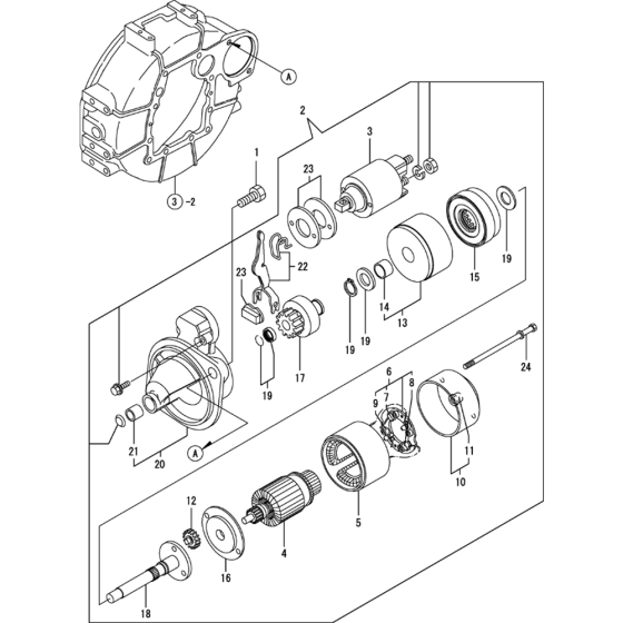 Starting Motor Assembly for Yanmar 3TNV82A-KWA Engine