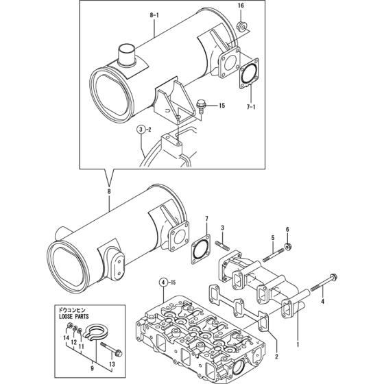 Exhaust Manifold and Silencer Assembly for Yanmar 3TNV88-XTBZ Engine