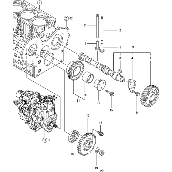 Camshaft and Driving Gear Assembly for Yanmar 3TNV88-XTBZ Engine