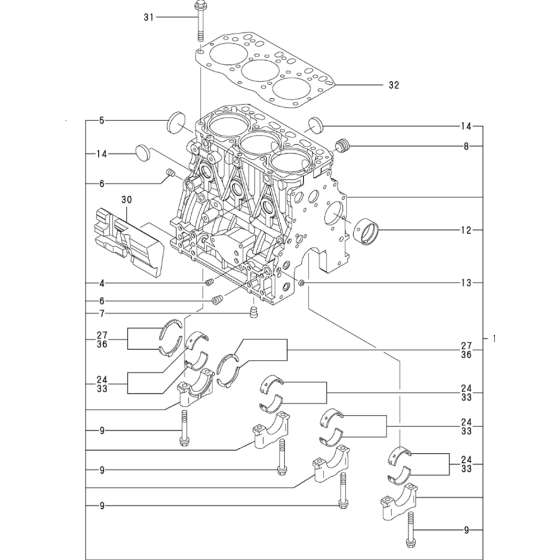 Cylinder Block Assembly for Yanmar 3TNV88-XWA  Engine