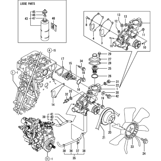 Cooling Water System Assembly for Yanmar 3TNV88-XWA2 Engine