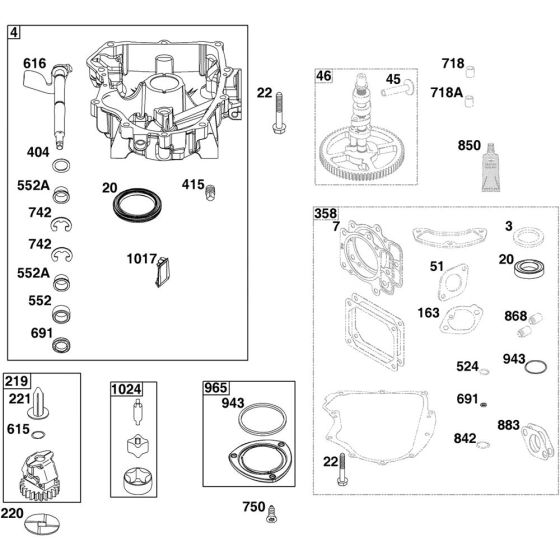 Sump Assembly for Briggs and Stratton Model No. 40T876-0009-G1 Vertical Shaft Engine