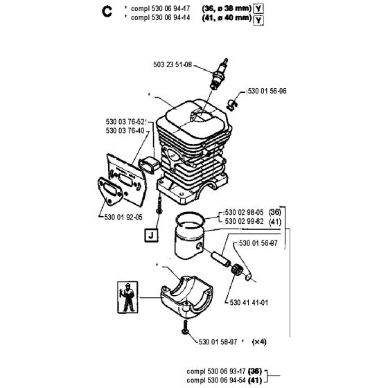 Cylinder Piston Assembly For Husqvarna 41 Chainsaw