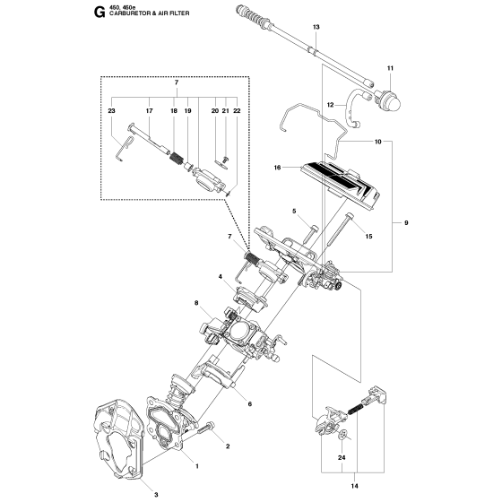 Carburetor & Air Filter Assembly For Husqvarna 450 Chainsaw