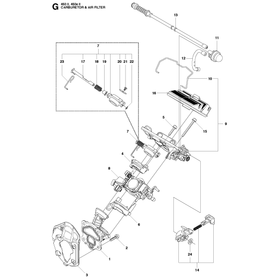 Carburetor & Air Filter Assembly For Husqvarna 450eii Chainsaw