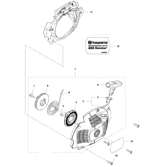 Starter Assembly For Husqvarna 455 Rancherii Chainsaw