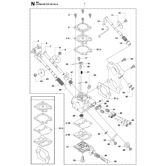 Carburetor Details Assembly For Husqvarna 460 Chainsaw