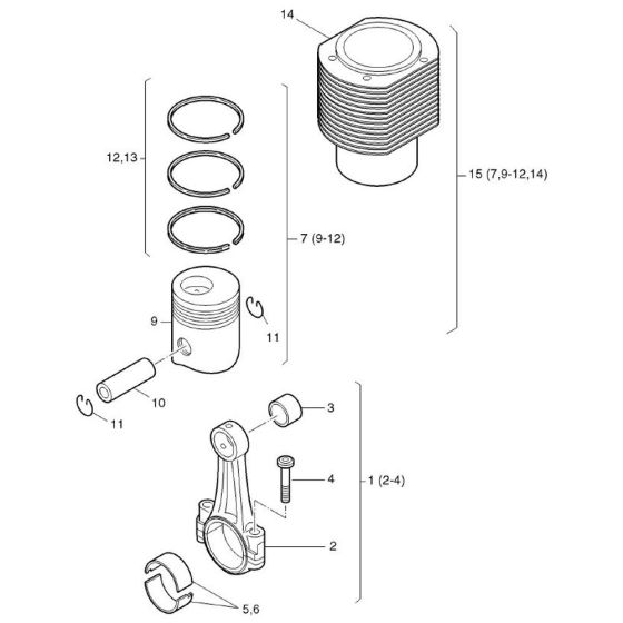 Piston, Conrod, Cylinder Assembly for Hatz 4L43C Diesel Engines