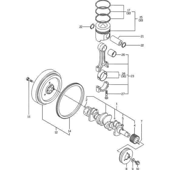 Crankshaft and Piston Assembly for Yanmar 4TNE84 Engine