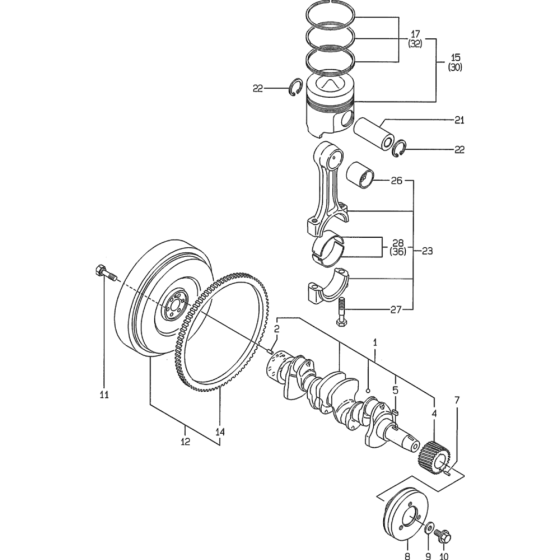 Crankshaft and Piston Assembly for Yanmar 4TNE88 Engine