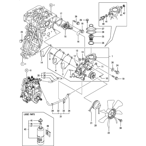 Cooling Water System Assembly for Yanmar 4TNV84-KWA Engine