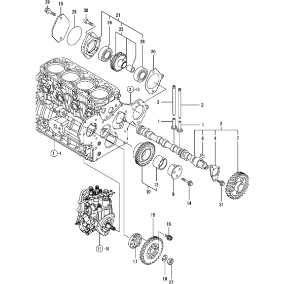 Camshaft and Driving Gear Assembly for Yanmar 4TNV84-KWA Engine