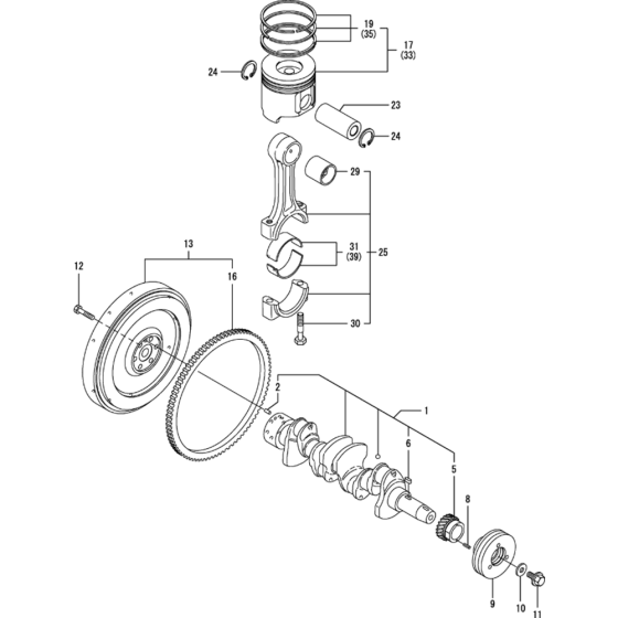 Crankshaft and Piston Assembly for Yanmar 4TNV84-KWA Engine