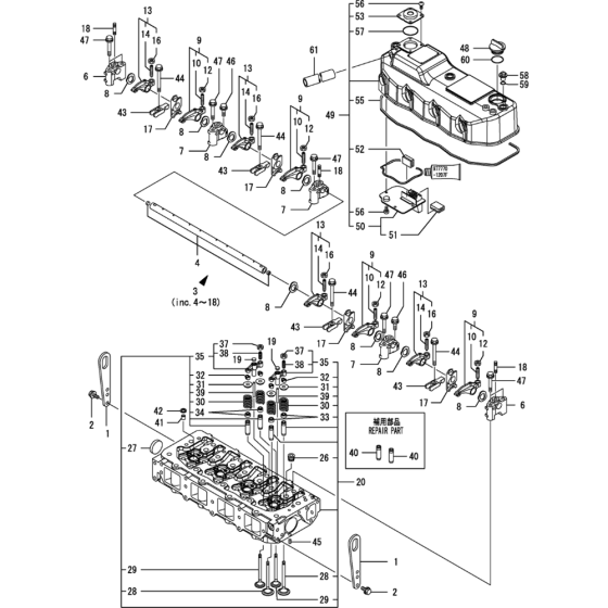 Cylinder Head and Bonnet Assembly for Yanmar 4TNV84T-MWA Engine