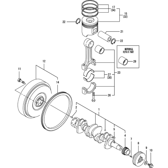 Crankshaft and Piston Assembly for Yanmar 4TNV84T-MWA Engine