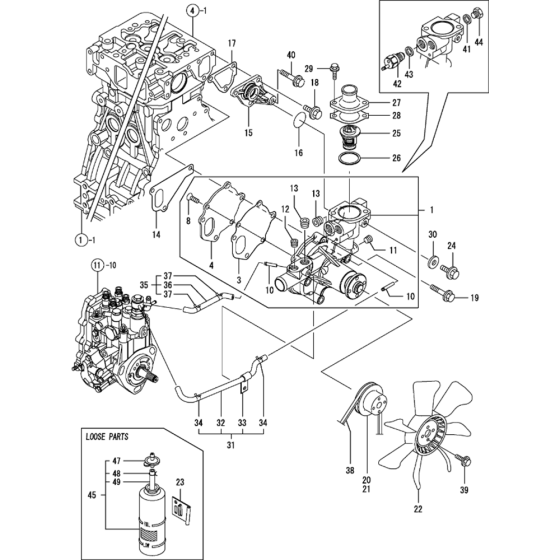 Cooling Water System Assembly for Yanmar 4TNV88-KWA(2) Engine