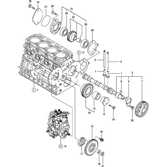 Camshaft and Driving Gear Assembly for Yanmar 4TNV88-KWA(2) Engine