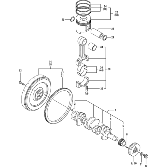 Crankshaft and Piston Assembly for Yanmar 4TNV88-KWA(2) Engine