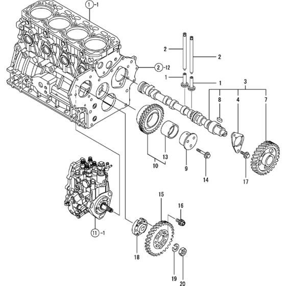 Camshaft and Driving Gear Assembly for Yanmar 4TNV88-QTB Engine