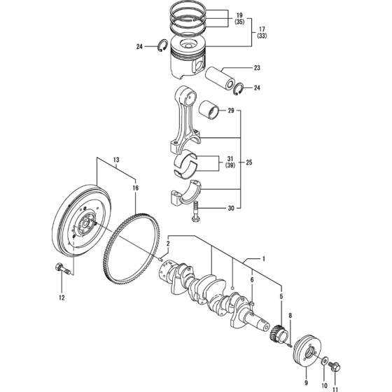 Crankshaft and Piston Assembly for Yanmar 4TNV88-QTB Engine