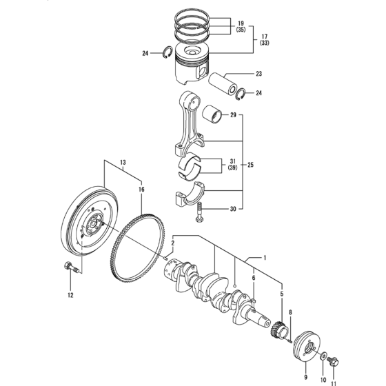 Crankshaft and Piston Assembly for Yanmar 4TNV88-QTBZ Engine