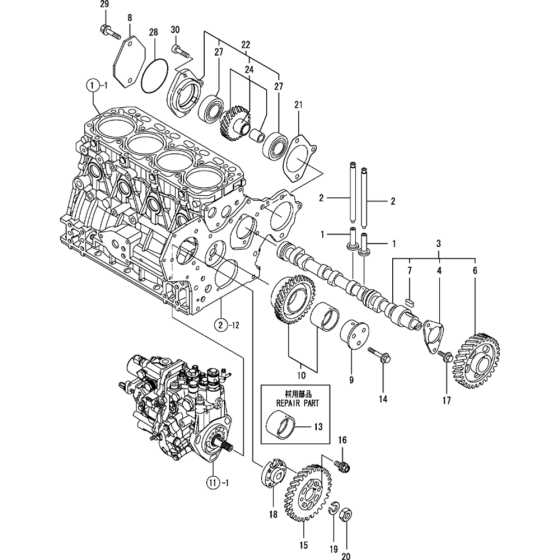 Camshaft and Driving Gear Assembly for Yanmar 4TNV88-XWA2 Engine