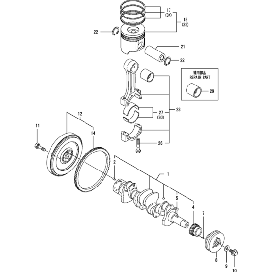 Crankshaft and Piston Assembly for Yanmar 4TNV88-XWA2 Engine