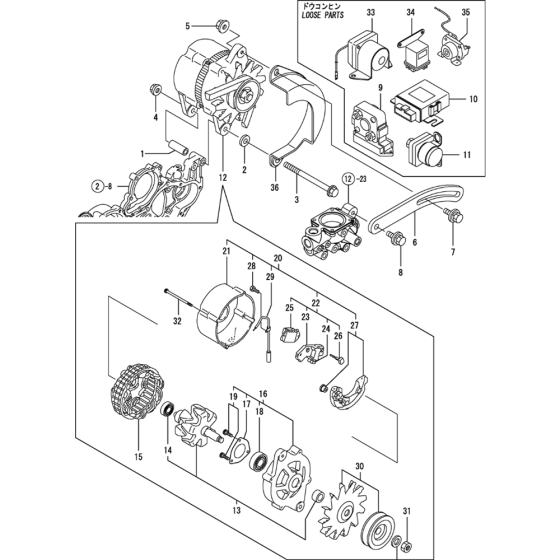 Generator Assembly for Yanmar 4TNV98-VTBZ Engine