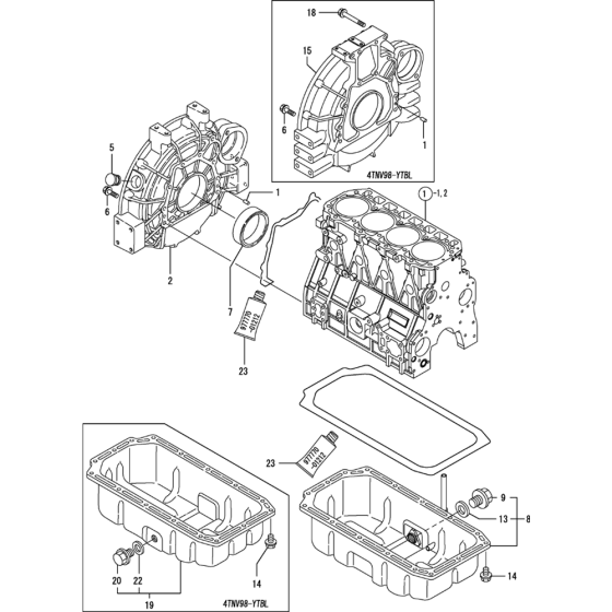 Flyhweel Housing and Oil Sump Assembly for Yanmar 4TNV98-VTBZ Engine