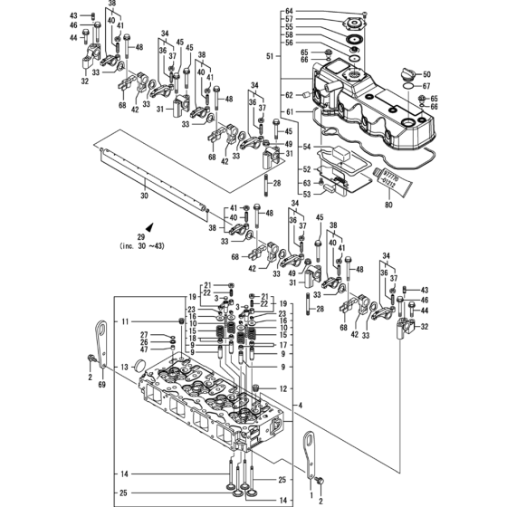 Cylinder Head and Bonnet Assembly for Yanmar 4TNV98-VTBZ Engine