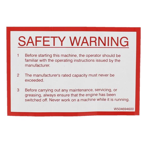 Decal safety warning for Winget 100T, 150T Mixers - 504694600