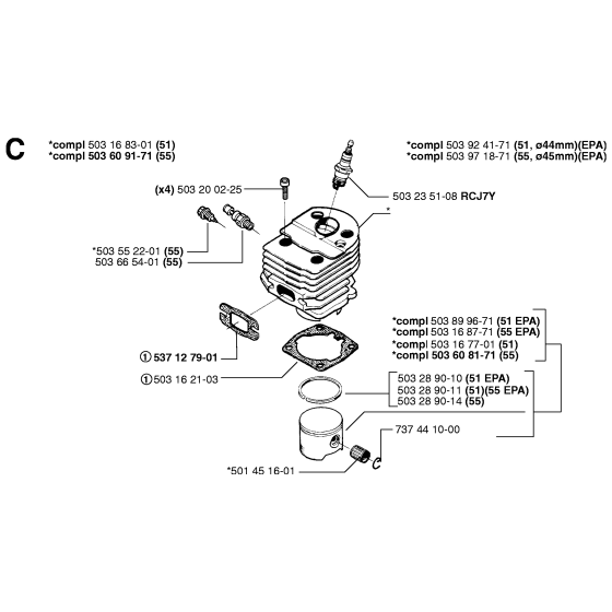 Cylinder Piston Assembly For Husqvarna 51 Chainsaw 