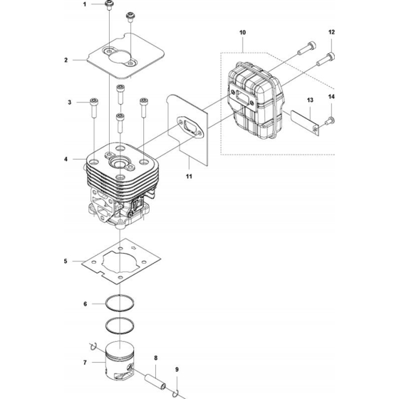 Cylinder, Piston & Muffler  for Husqvarna 524 L Trimmer/ Edgers